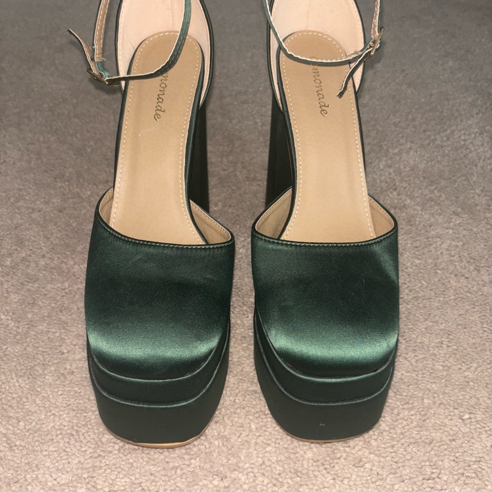 Chic Green Satin Platform Heels